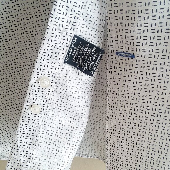 Nine West Men's Long Sleeve Dress Shirt M - Slim Fit White with Black Design NWT - Picture 14 of 16